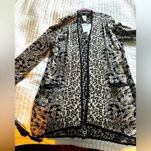 Chicos Cardigan 2/L Animal Print Floral Metallic Cheetah Leopard Long Mix print
